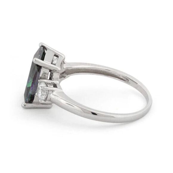 Sterling Silver Triple Rectangular Rainbow Mystic Topaz CZ Ring New - Picture 3 of 4